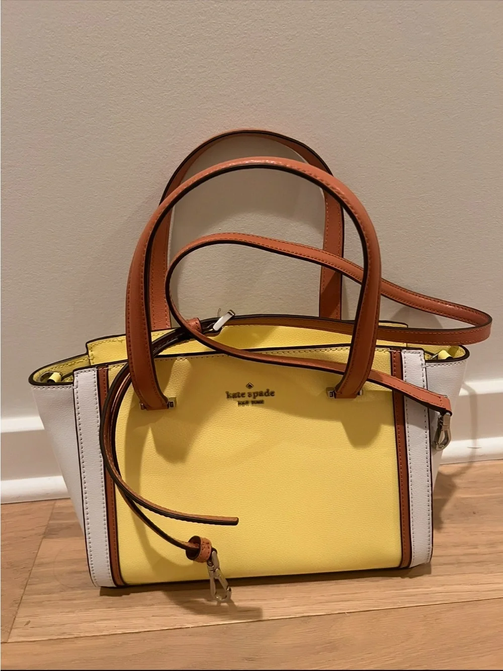 kate spade Yellow, White & Brown Leather Double-Handle Tote - Picture 2 of 4